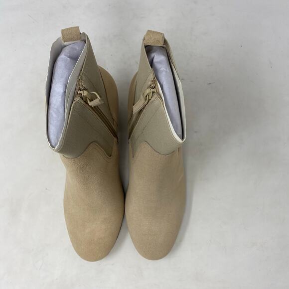 Violet & Red Loaded Knit Cuff Bootie Block Heel Faux Suede Tan Womens Size 7.5 - Picture 4 of 8